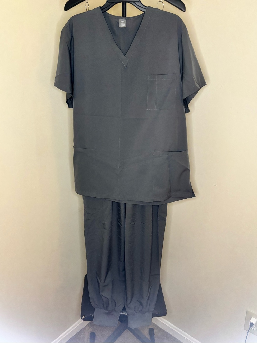 Women’s Gray Scrub Set - V-Neck Top & Drawstring Pants